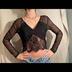 Black lace mesh crop top